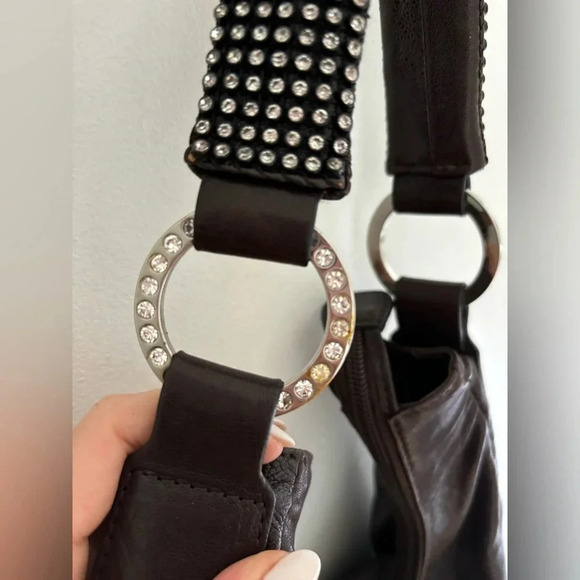 Vintage DXtouch Italian Leather Hobo Bag Swarovski Strap and Ring - Picture 5 of 13